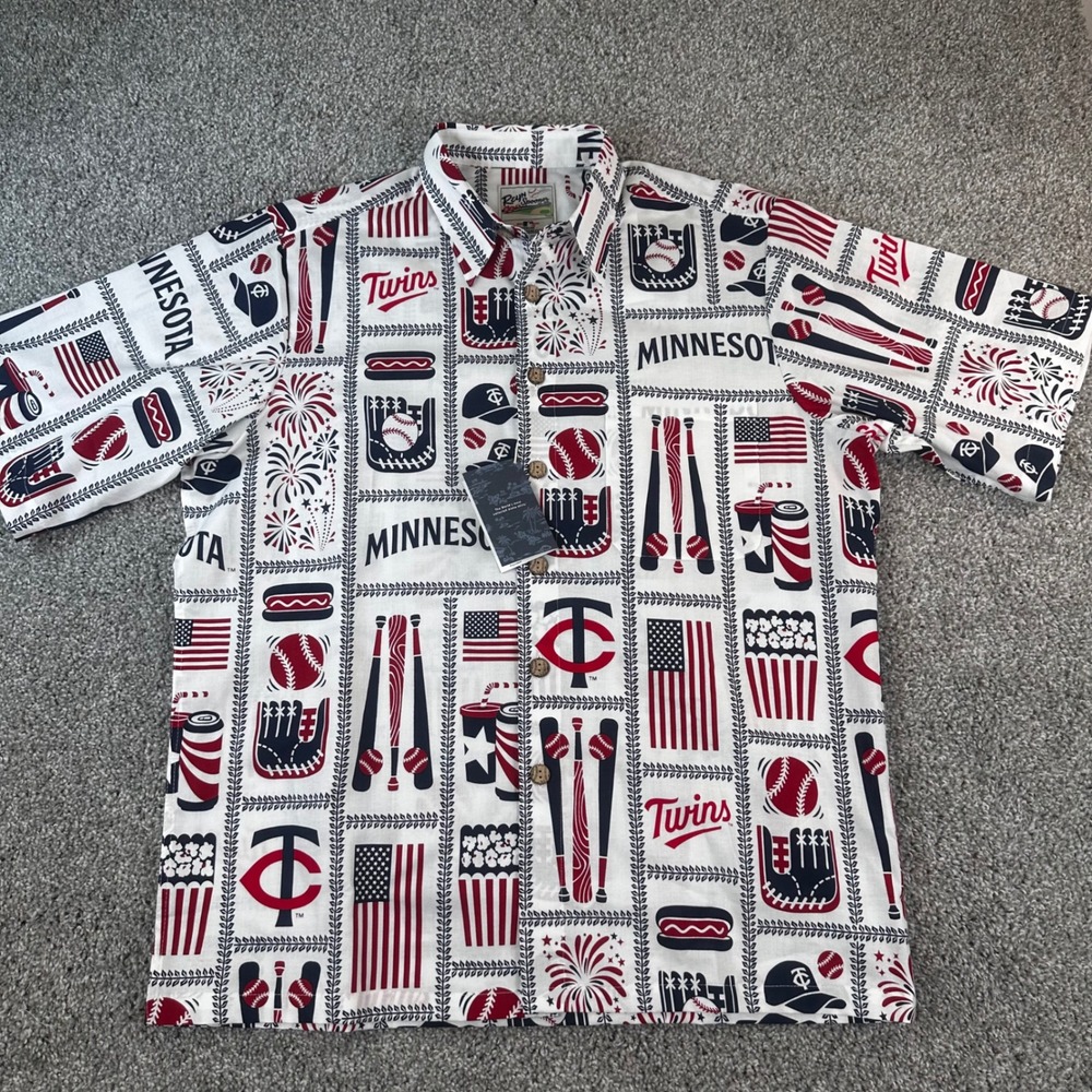 Reyn Spooner Aloha Shirt Mens Small Minnesota Twins Americana Baseball White NWT